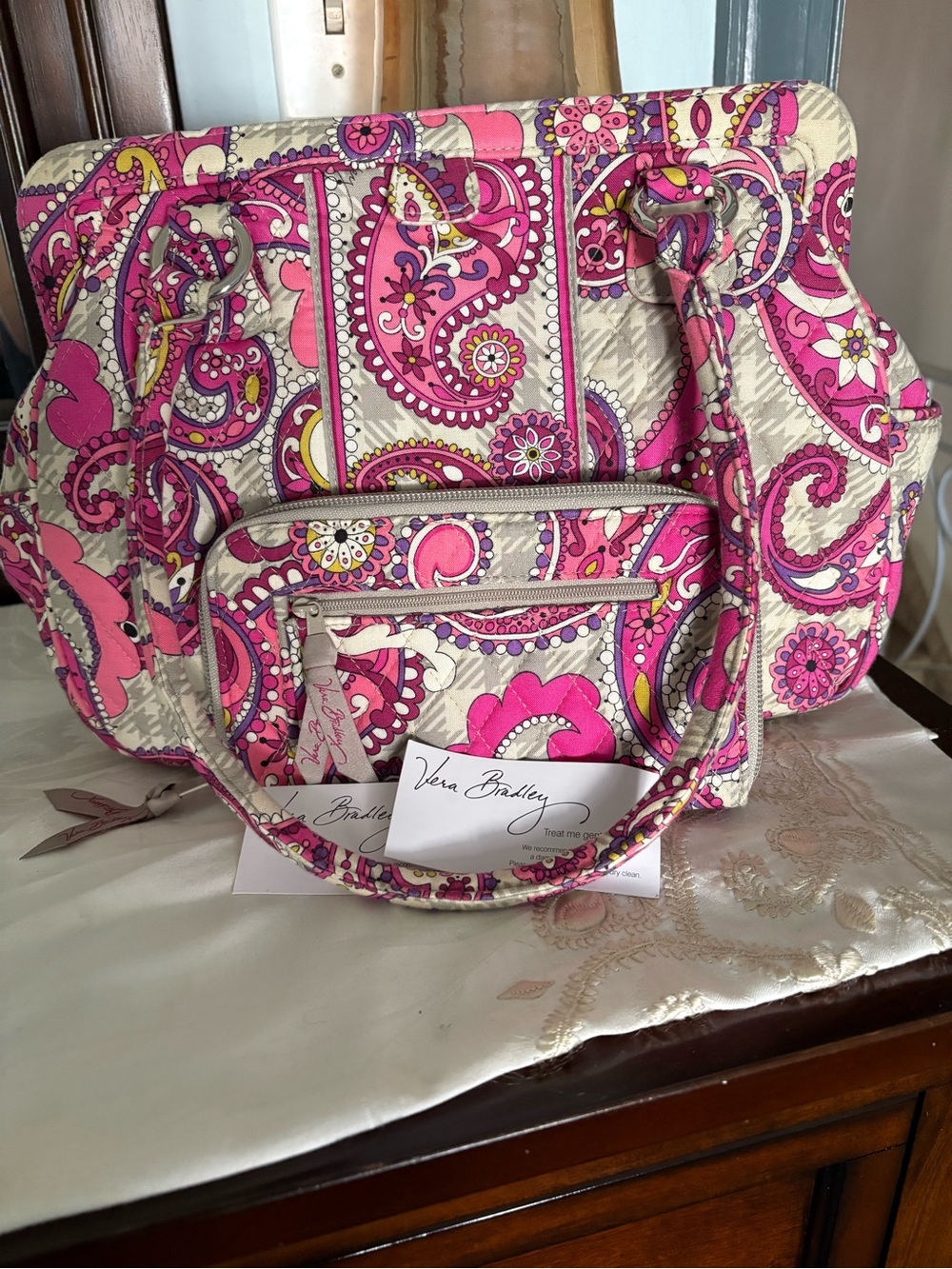 Brand new Vera Bradley Pink Paisley Quilted Tote with Cream Accents